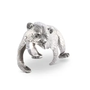 Anneau de serviette en aluminium en forme d'ours argenté, style américain, design original, accessoire de décoration de table pour fête - Product Image 1