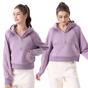 Sudadera con capucha de forro polar casual de invierno para mujer, de manga larga, con media cremallera, para yoga, running, chaqueta de fitness engrosada - Product Image 2