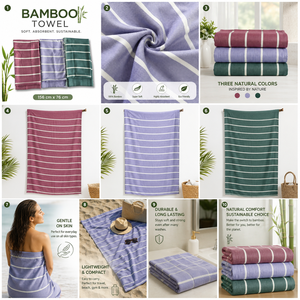 Serviette de Bain en Fibre de Bambou Premium, Ultra Douce, Écologique, Séchage Rapide, Légère, Style Jacquard - Product Image 6