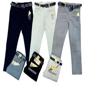 Pantalones de niño de corte recto con lavado vintage y cinturón, pantalones casuales para el día a día hechos de cómoda tela de mezcla de algodón para niños. - Product Image 4