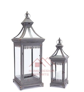 Farol de vela de metal y acero con base de madera, hecho a mano, de lujo, con cristal. - Product Image 2