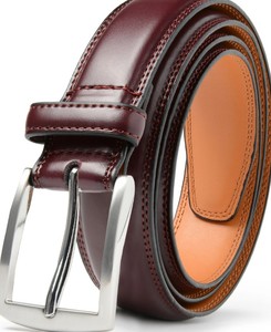 Ceinture formelle en cuir véritable pour homme, couleur bordeaux, boucle à ardillon argentée, matériau en cuir de vache durable, haute qualité, fabrication artisanale - Product Image 1