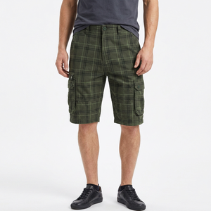 Shorts cargo à carreaux pour hommes, taille mi-haute, en toile respirante, décontractés, avec poches et fermeture boutonnée - Product Image 3