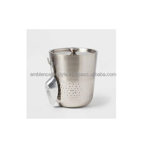 Portable Stainless Steel Metal Ice <b>Bucket</b> <b>With</b> <b>Lid</b> And Handles Perfect For Travel Outdoor Parties And Picnics - Product Image 1