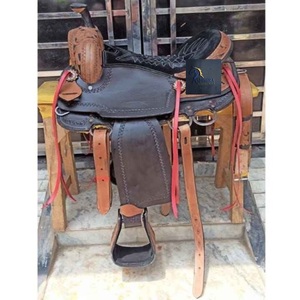 Brown Leather Western Barrel Racing Horse Saddle Floral <b>Hand</b> Carved Black Suede Seat Latigo Straps With Tack Set 10" -18" Inch - Product Image 1