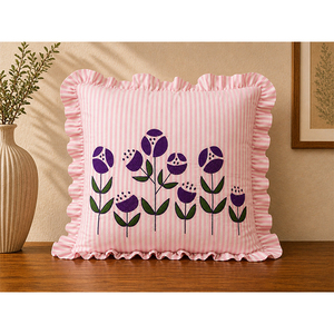 Premium Cotton Embroidered Accent <b>Cushion</b> <b>Cover</b> with Frill Border | Designer Home Decor Pillow <b>Cover</b> - Product Image 1