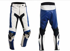 Pantalones de Motocicleta de Cuero Azul y Negro BM – Estilo Deportivo de Carreras - Product Image 1