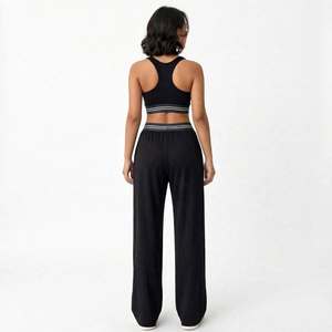 Women Yoga Set <b>White</b> Crop Top Wide Leg Pants High Waist V-Shaped Spandex/Polyester Breathable <b>2</b> <b>Piece</b> Activewear Racerback - Product Image 6