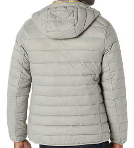 Custom Lightweight Grey Premium Quality 100% Genuine <b>Leather</b> Streetwear <b>Winter</b> Hooded Puffer <b>Jacket</b> Full Zip Insulated Coat - Product Image 2