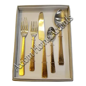 Ensemble de couverts en acier inoxydable écologiques et luxueux avec des poignées noires argentées artisanales pour une restauration raffinée et élégante - Product Image 4