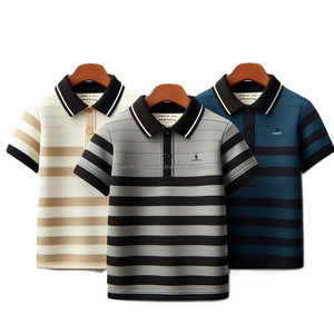 เสื้อโปโลผ้าฝ้ายลายทางสำหรับเด็กผู้ชายเสื้อโปโลมีกระดุมปกเสื้อคอกลมแขนสั้นสำหรับ100% ดีไซน์ใหม่ - Product Image 5