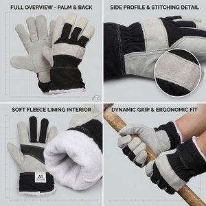 Gants de travail de sécurité robustes en cuir de vachette pleine fleur, certifiés CE, épaisseur 11 oz, dos perforé, doublure en tissu polaire de coton - Product Image 3