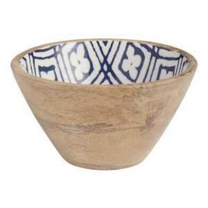 Bol en bois rustique avec motif émaillé, centre de table d'inspiration campagnarde pour intérieurs chaleureux - Product Image 3