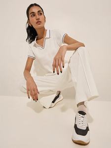 BD 2025, camiseta de punto informal para mujer, patrón sólido, manga corta para cuello Polo, suéter acanalado ajustado, Tops transpirables antiarrugas - Product Image 3