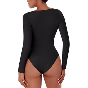Nouvelle Arrivée 2026 – Justaucorps Femme Manches Longues Noir Col Rond Coupe Ajustée Uni Décolleté Élevé Tenue de Sport Confortable OEM ODM - Product Image 5