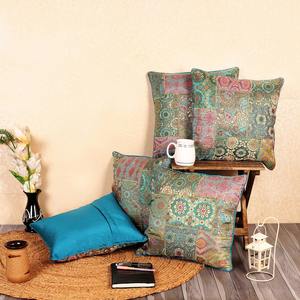 Housse de coussin carrée en brocart bleu Rama, motif végétal vintage de luxe, imprimé numérique, avec fermeture éclair, 45x45, en rayonne, pour hôpital - Product Image 1