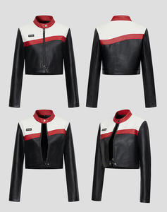Chaqueta de Mujer, Estilo Punk, Colorblock, con Cierre y Tachuelas, Chaqueta Corta de Cuero PU Estilo Moto, Ropa Exterior Corta Y2K para Mujer - Product Image 6