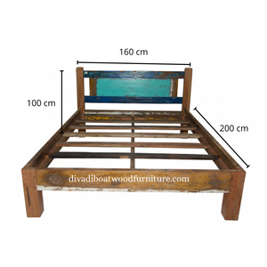 Cama Doble de Madera de Barco Reciclada con Cabecero, Color Original, Muebles Ecológicos y Sostenibles Hechos a Mano para Dormitorio - Product Image 1