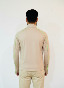 Camiseta Deportiva de Manga Corta para Hombre, Color Beige, con Cierre de Media Cremallera, Secado Rápido, Protección UV, Ribete en Verde Neón, Transpirable, Corte Regular, para Verano - Product Image 2