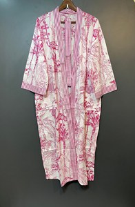 Kimono Romántico Clásico Estilo Boho para Festival, 100% Algodón, Cuello en V, Largo Completo, Estampado a Bloques, Secado Rápido, Elegante, Primavera Verano - Product Image 4