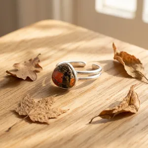 Minimalist Open Red and Black Jade Stone <b>Adjustable</b> <b>Ring</b> Silver Bezel Statement Elegant Gemstone Unique Open Band Gift <b>Ring</b> - Product Image 5