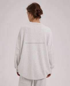 Venta al por mayor de las mujeres de moda Casual de cuello redondo pulóver espalda abierta gota hombro recortado sudaderas con capucha - Product Image 2