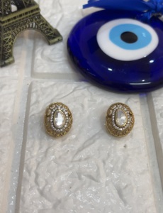 <b>studs</b> <b>earrings</b> with gold layered in polki stone <b>silver</b> jewelry 925 for bridal handmade <b>studs</b> <b>earrings</b> set for women elegant <b>stud</b> - Product Image 3