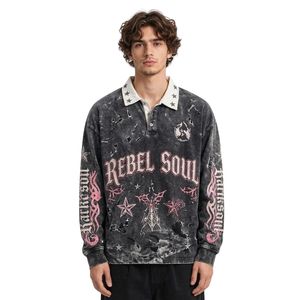 Sudadera Polo Personalizada Rebel Soul Gris con Estampado Gráfico Desgastado en Color Gris Carbón, de Felpa de Algodón, Estilo Urbano - Product Image 1