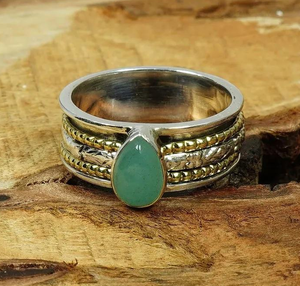 Bague tournante bicolore en calcédoine aqua, en argent sterling 925, avec pierre précieuse en forme de poire, bijoux de méditation, fournisseur en gros, usine - Product Image 4