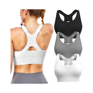 Seamless V-Neck Sports Bra Spaghetti Strap Medium Support Black Yoga Bra For Women - Product Image 6