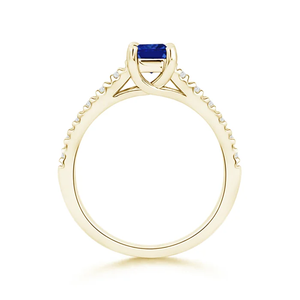 Bague solitaire carrée en or massif 14 carats avec saphir et accents de diamants, bijoux fins faits à la main, personnalisés, bague de fiançailles et de mariage - Product Image 3