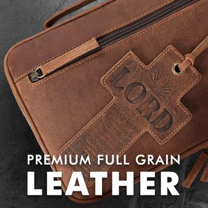 Étui de transport en cuir véritable Adimani pour Bible avec fermeture éclair et logo personnalisé en relief, pochette de voyage chrétienne, modèle OEM, vente en gros - Product Image 4