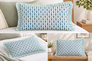 RIDHI Wholesale Eco-Friendly Customizable Cotton Ruffle Floral Western Throw Pillow <b>Cover</b> Set Aqua Blue Removable Washable - Product Image 3