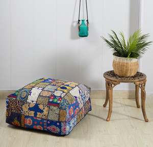 Housse de coussin carrée bohème en patchwork, faite à la main en coton et lin, décoration d'intérieur - Product Image 1