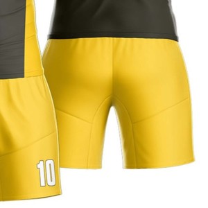 Conjunto de Camiseta y Pantalones Cortos de Fútbol para Hombre, Color Negro y Amarillo, Cuello en V, Manga Corta, Sublimado, Absorbe la Humedad, Ajuste Atlético, 100% Poliéster, Personalizado - Product Image 4