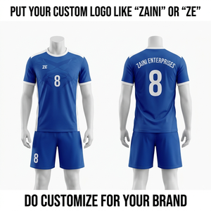 Camiseta de Fútbol Premium de Poliéster Interlock de 180 GSM, Azul y Blanca, con Paneles, Personalizable con Sublimación, Bordado, Impresión y Transferencia Térmica - Product Image 1