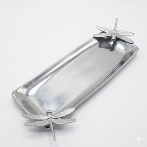 Highest Quality Silver Metal <b>Tray</b> With Dragonfly Accent Antique Home Table Decorative Food <b>Snacks</b> Serving <b>Trays</b> In Good Price - Product Image 5