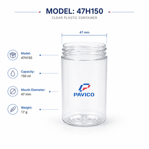 Frasco de Plástico Transparente de 150 ml, Boca Ancha de 47 mm, Envase Roscado, Fabricante Mayorista en Vietnam - Product Image 3