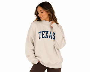 Sudadera Oversize de Cuello Redondo para Mujer con Estampado de Letras Texas, Manga Larga, Ajuste Holgado Casual, Suéter de Algodón Tejido para Otoño - Product Image 1
