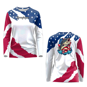 Camiseta de Pesca con Cuello Redondo para Mujer, Sublimada, Unisex, Manga Larga, Secado Rápido, UPF 50, Estampado con la Bandera de EE. UU. y Estrellas Azules, Sudadera para Adultos - Product Image 4