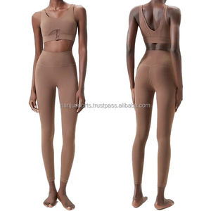 Venta al por mayor de 2 piezas de ropa deportiva pantalón de yoga conjunto de entrenamiento de las mujeres ropa de deporte gimnasio conjuntos de secado rápido transpirable conjunto de yoga - Product Image 4