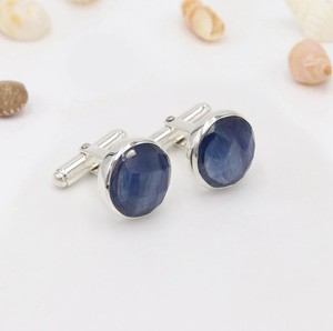 Boutons de manchette Shama Gems Jewels en kyanite pour hommes, en argent sterling 925, faits à la main, pierres précieuses, cadeau formel pour garçons d'honneur, mariage, smoking, pour lui - Product Image 2