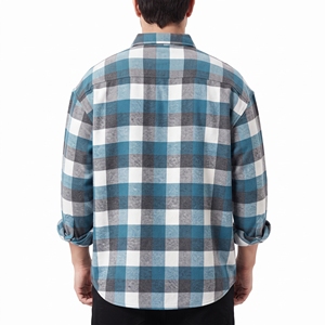 Chemise à carreaux trois couleurs coupe ample pour homme, boutonnée, manches longues, style décontracté, tissée, vente en gros, fabricant OEM, personnalisable - Product Image 2