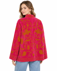 Pink Velvet Embroidered Blazer Mandarin Collar Lantern Sleeve Hand Embroidery Floral <b>Pattern</b> Women's <b>Jacket</b> Autumn Style - Product Image 2