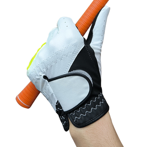 Golf <b>Gloves</b> Sheepskin Adjustable Wrist Strap Right Hand Non Slip Hook and Loop Closure Men Sports Use White Black Yellow - Product Image 6