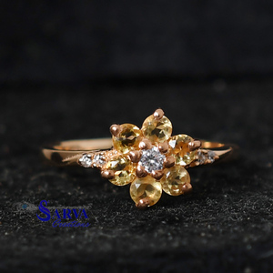 Bague florale en argent sterling 925 plaqué or avec pierre précieuse citrine de luxe et zircon, bijou de fiançailles en cristal jaune, cadeau pour femme - Product Image 3