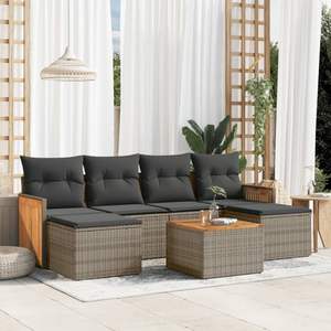 Ensemble de canapés de jardin en rotin gris avec pieds réglables, 4 places, mobilier d'extérieur, design contemporain, panneau en teck - Product Image 3