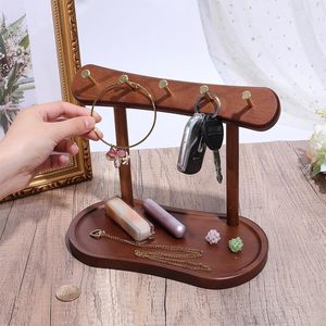 1 Porte-clés en bois avec plateau, support de clés en bois avec 5 crochets, pour table - Product Image 3