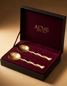 Twisted Gold Rope Salad <b>Server</b> Set Stainless Steel Brushed Gold With Rope Design Handles For Hotel Resort And Cafe - Product Image 3