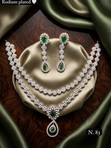 Silver Plated Brass Women's Bridal Set Choker <b>Necklace</b> Drop Earrings Tikka Ethnic Zircon Trendy Wedding Engagement Anniversary - Product Image 3